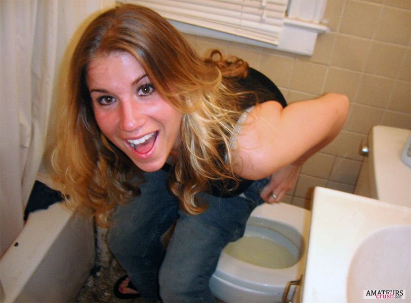 Embarrassed girl pissing